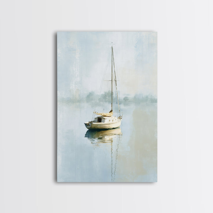 Quiet Sailboat on Calm Water Framed Canvas Print, Waiting Room Art, Dental Art, Waiting Room Decor, Fine Art, Calm, WRA-2x3-3