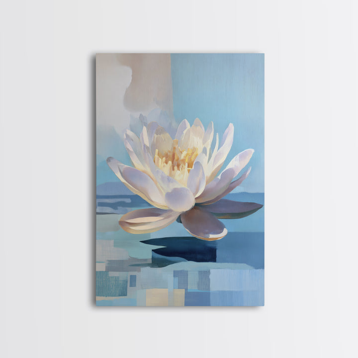 Lotus Flower on Still Water Framed Canvas Print, Waiting Room Art, Wall Art, Waiting Room Decor, Calm, Floral Wall Art, WRA-2x3-47