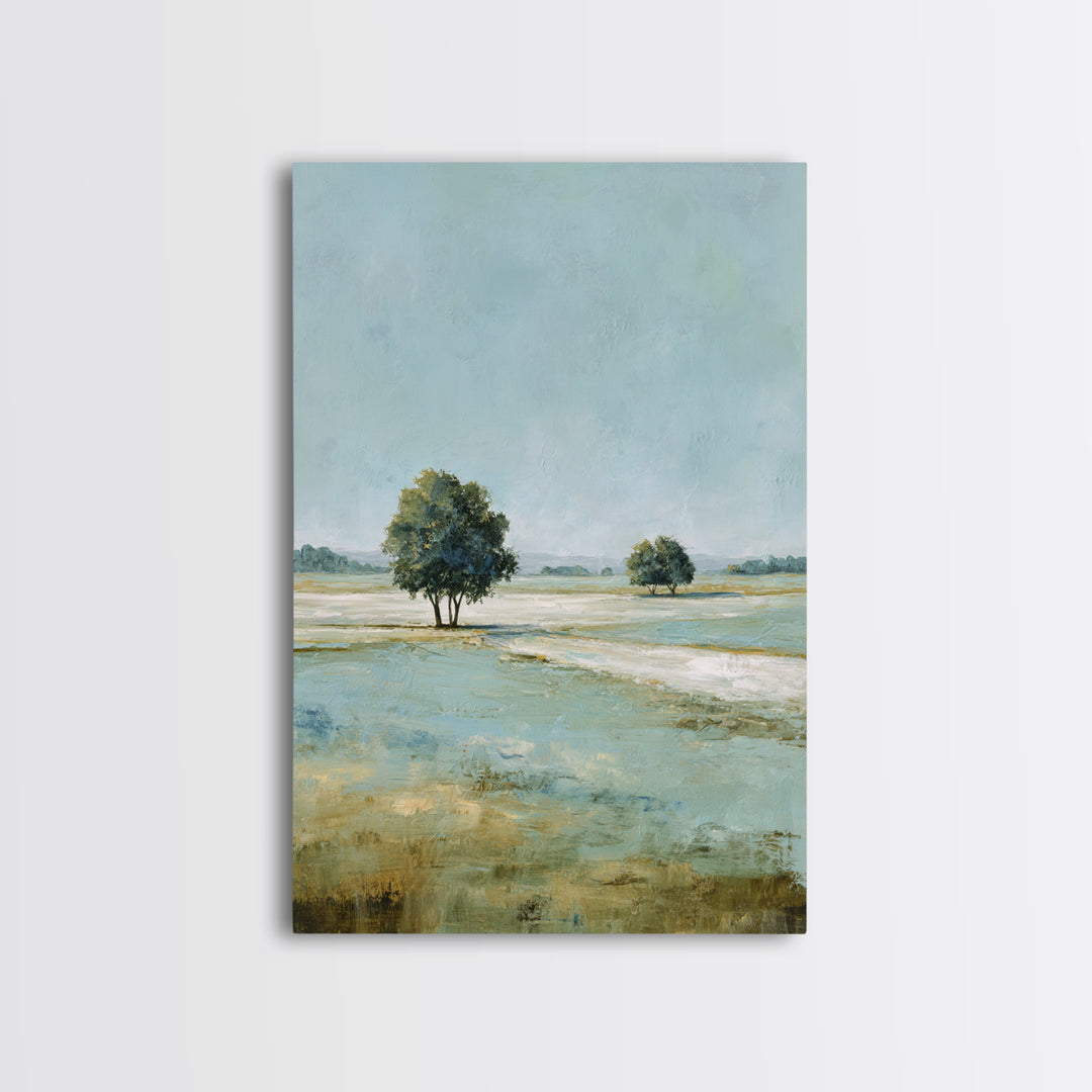 Open Field with Distant Tree Framed Canvas Print, Waiting Room Art, Textured Painting, Waiting Room Decor, Fine Art, Calm, WRA-2x3-55