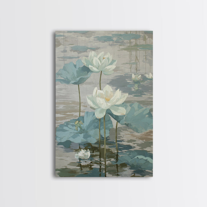 Lotus Flower on Still Water Canvas Print, Waiting Room Art, Original Art, Waiting Room Decor, Oil Painting, Calm, Office Art, WRA-2x3-71