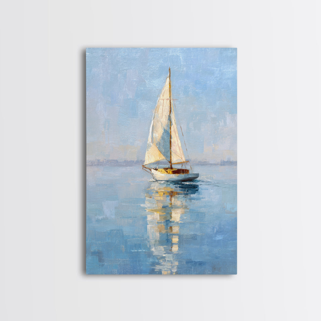 Quiet Sailboat on Calm Water Framed Canvas Print, Waiting Room Art, Abstract Art, Waiting Room Decor, Fine Art, Calm, WRA-2x3-75