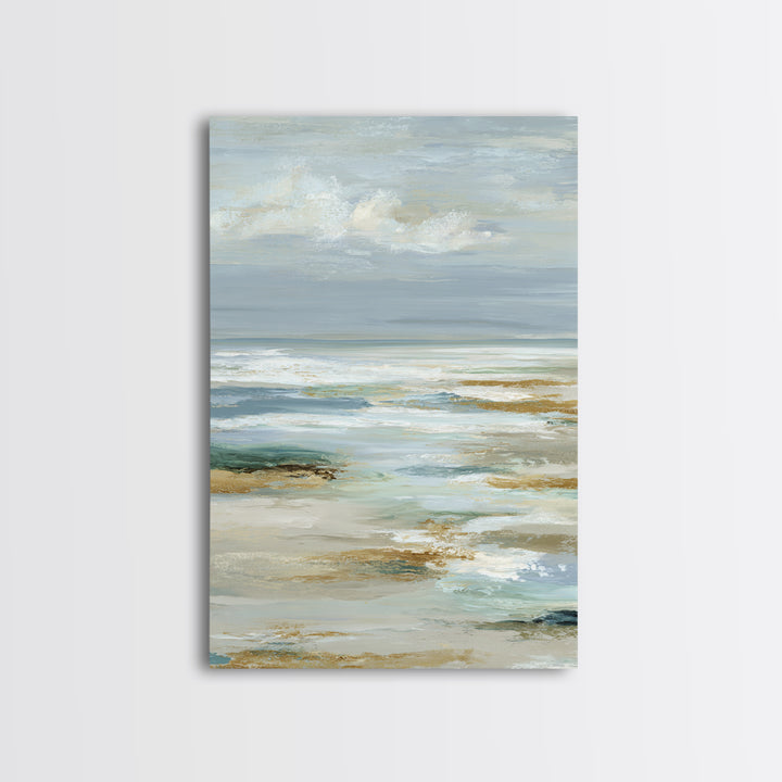 Coastal Horizon with Pale Sand and Water Framed Canvas Print, Waiting Room Art, Minimalist Wall Art, Waiting Room Decor, Calm, WRA-2x3-89