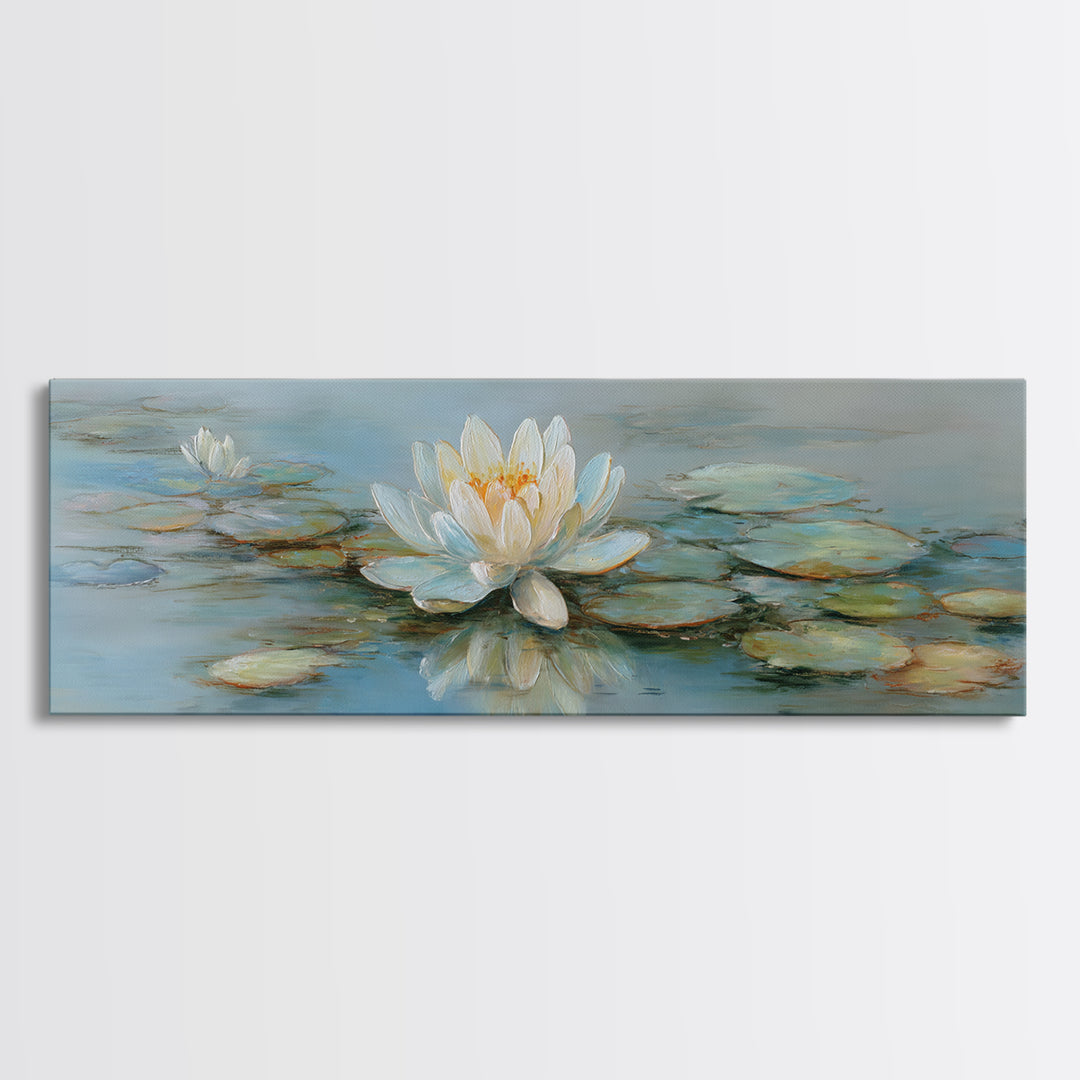 Lotus Flower on Still Water Canvas Print, Waiting Room Art, Luxury Decor, Waiting Room Decor, Fine Art, Calm, Original Art, WRA-3x1-31