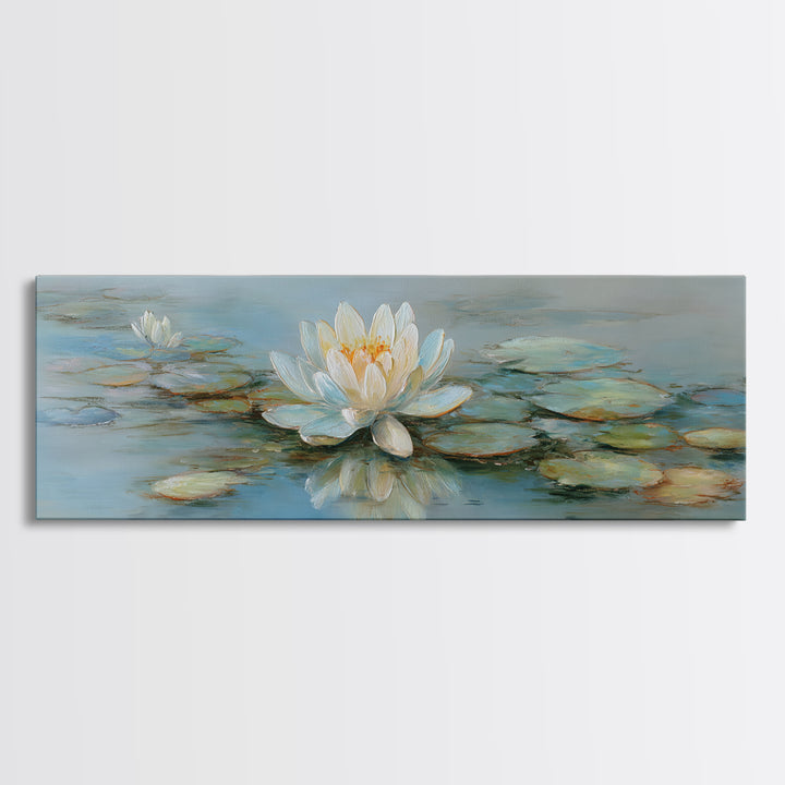 Lotus Flower on Still Water Canvas Print, Waiting Room Art, Luxury Decor, Waiting Room Decor, Fine Art, Calm, Original Art, WRA-3x1-31