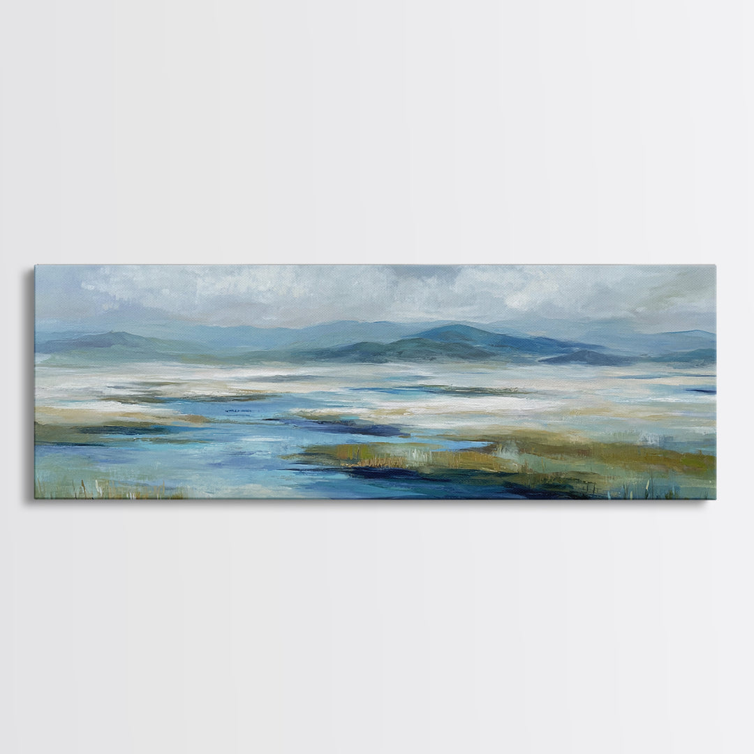Blue Heron in Quiet Marsh Canvas Print, Waiting Room Art, Dental Wall Art, Waiting Room Decor, Watercolor Art, Calm, WRA-3x1-4