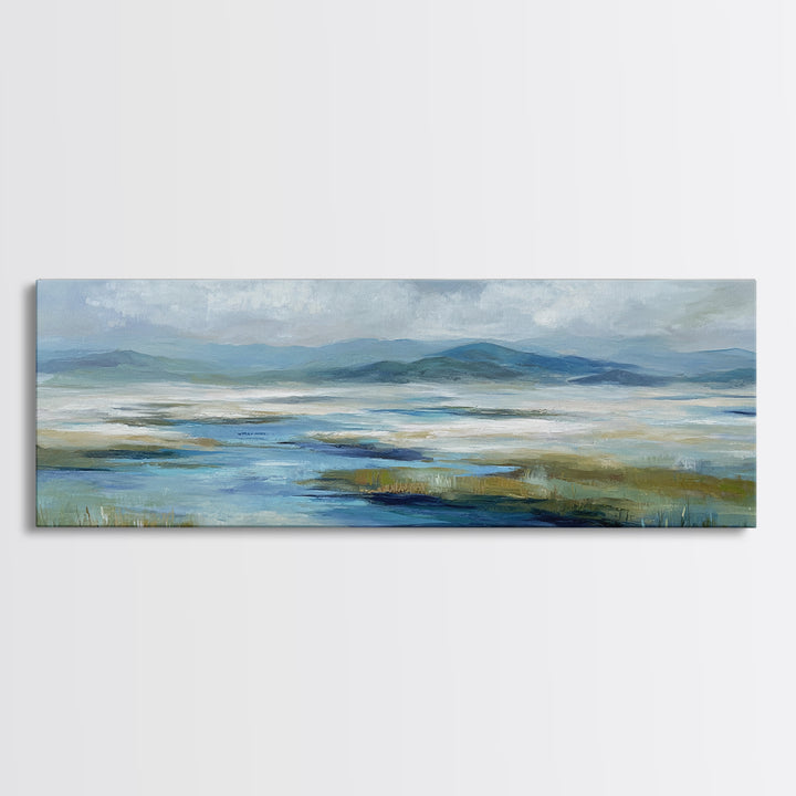 Blue Heron in Quiet Marsh Canvas Print, Waiting Room Art, Dental Wall Art, Waiting Room Decor, Watercolor Art, Calm, WRA-3x1-4