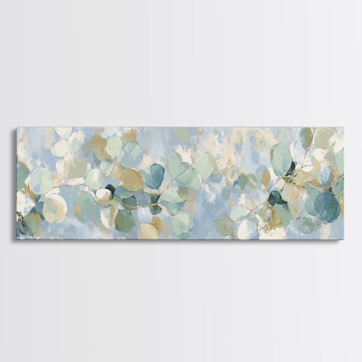 Clean Eucalyptus Leaf Study Framed Canvas Print, Waiting Room Art, Digital Art Print, Waiting Room Decor, Watercolor Art, Calm, WRA-3x1-57