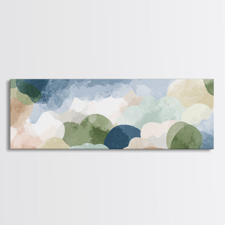 Pastel Rainbow Shapes for Pediatric Spaces Framed Canvas Print, Waiting Room Art, Floral Wall Art, Waiting Room Decor, Calm, WRA-3x1-58