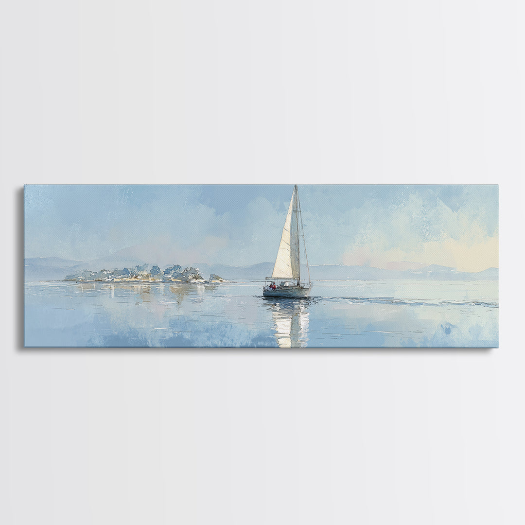 Quiet Sailboat on Calm Water Framed Canvas Print, Waiting Room Art, Wall Art, Waiting Room Decor, Calm, Floral Wall Art, WRA-3x1-59