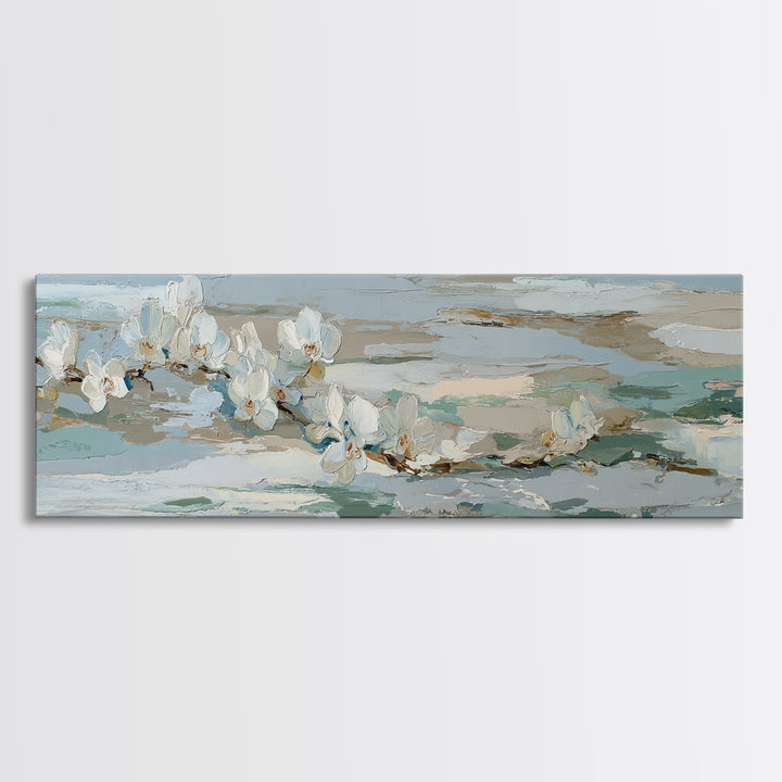 White Orchid on Light Gray Ground Canvas Print, Waiting Room Art, Printable Art, Waiting Room Decor, Calm, Digital Art Print, WRA-3x1-71