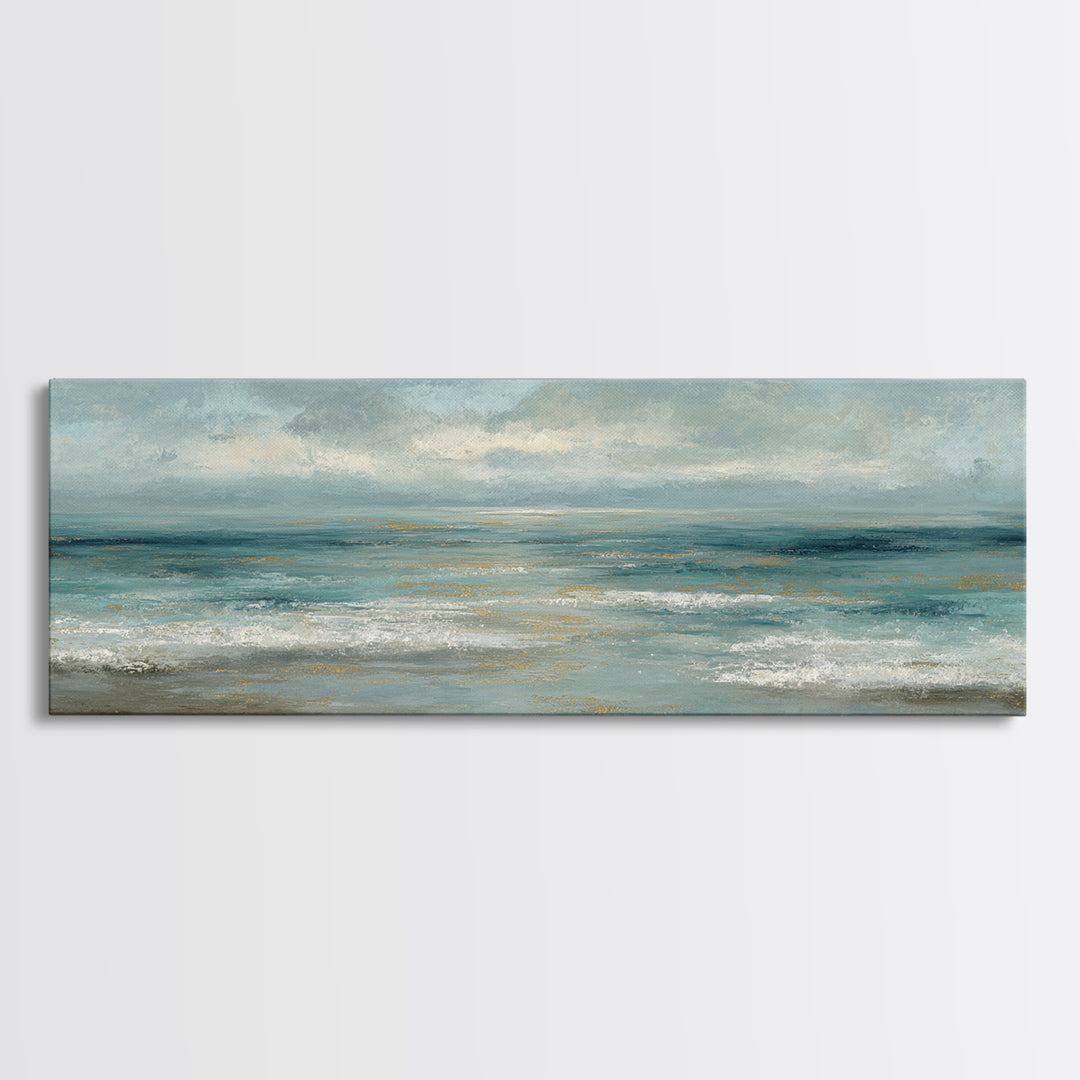 Coastal Horizon with Pale Sand and Water Framed Canvas Print, Waiting Room Art, Minimalist Art, Waiting Room Decor, WRA-3x1-73