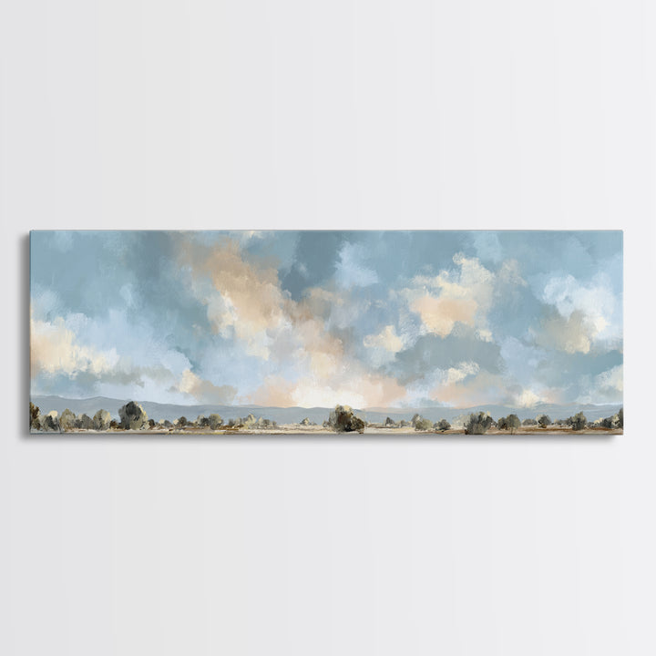 Warm Desert Sunrise Framed Canvas Print, Waiting Room Art, Abstract, Waiting Room Decor, Oil Painting, Calm, Modern Decor, WRA-3x1-77