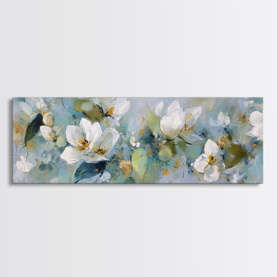 White Orchid on Light Gray Ground Canvas Print, Waiting Room Art, Textured Painting, Waiting Room Decor, Oil Painting, Calm, WRA-3x1-95