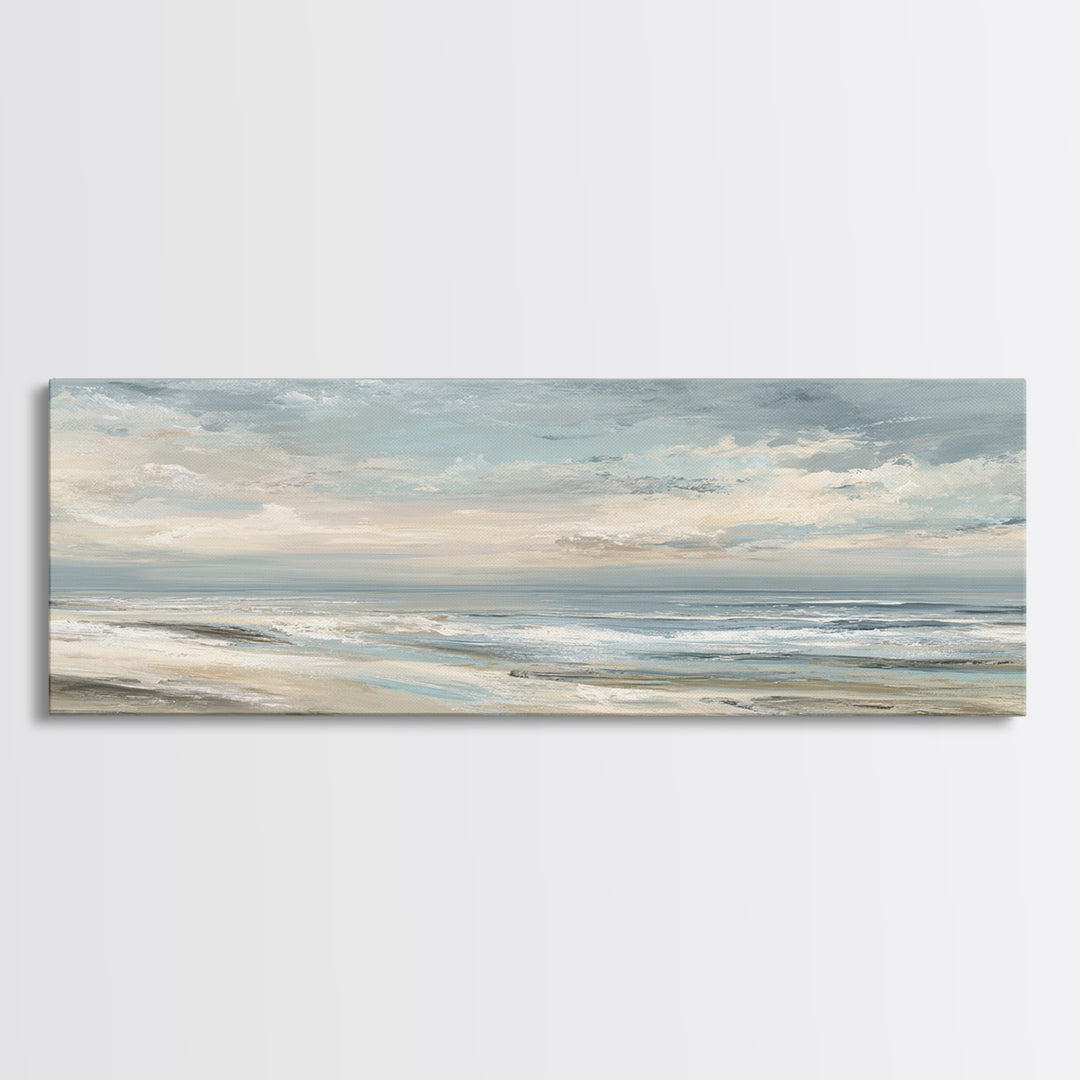 Coastal Horizon with Pale Sand and Water Canvas Print, Waiting Room Art, Gallery Decor, Waiting Room Decor, Fine Art, Calm, WRA-3x1-97