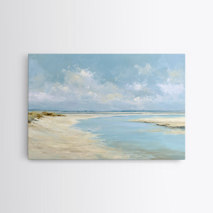 Coastal Horizon with Pale Sand and Water Framed Canvas Print, Waiting Room Art, Minimalist Wall Art, Waiting Room Decor, Calm, WRA-3x2-13
