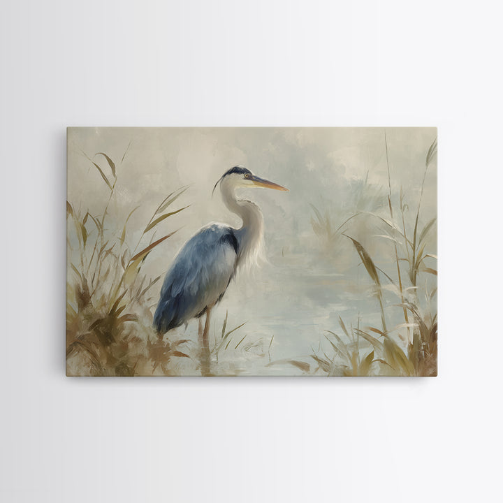 Blue Heron in Quiet Marsh Canvas Print, Waiting Room Art, Modern Art, Waiting Room Decor, Watercolor Art, Calm, WRA-3x2-16