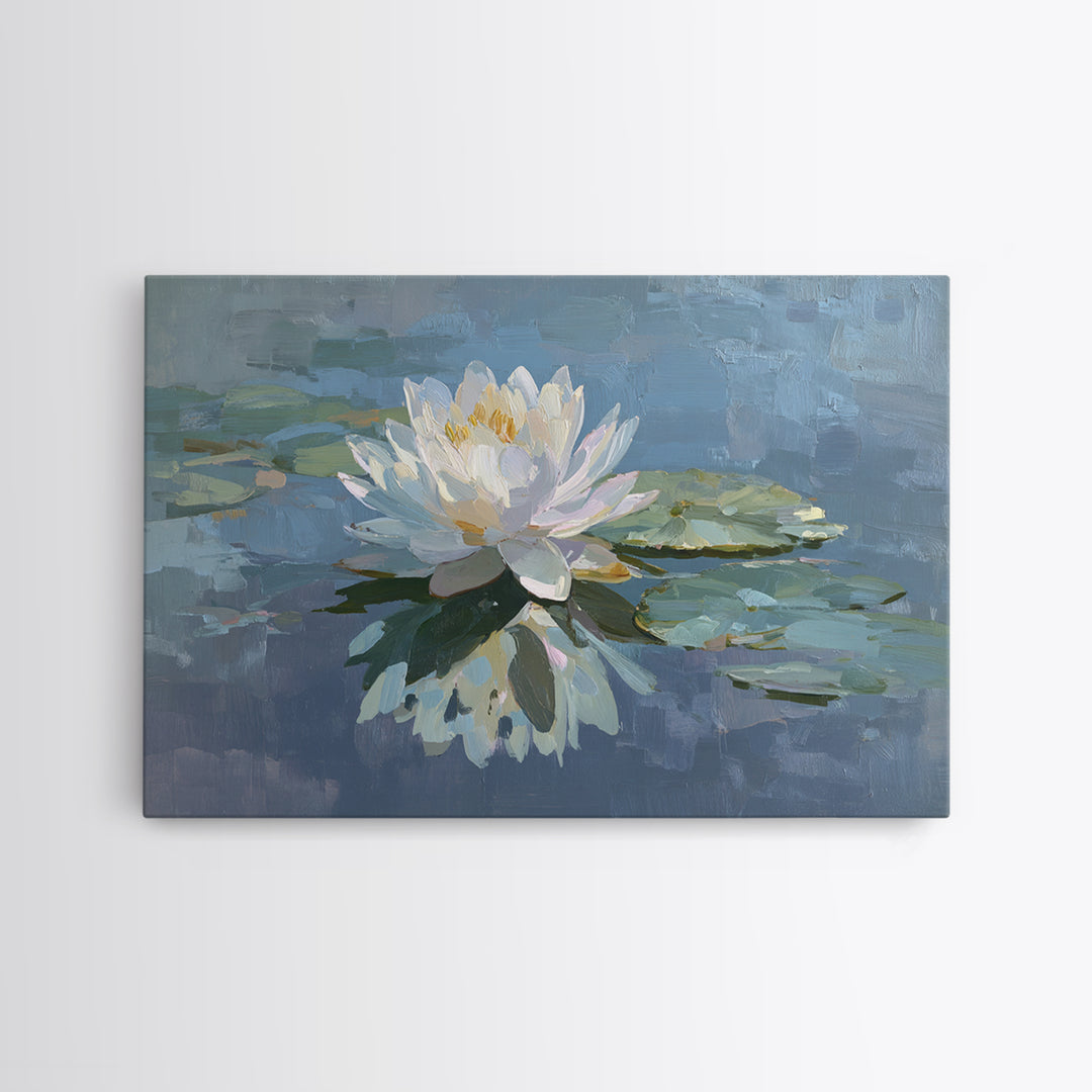 Lotus Flower on Still Water Framed Canvas Print, Waiting Room Art, Dog Wall Art, Waiting Room Decor, Fine Art, Calm, Boho Decor, WRA-3x2-19