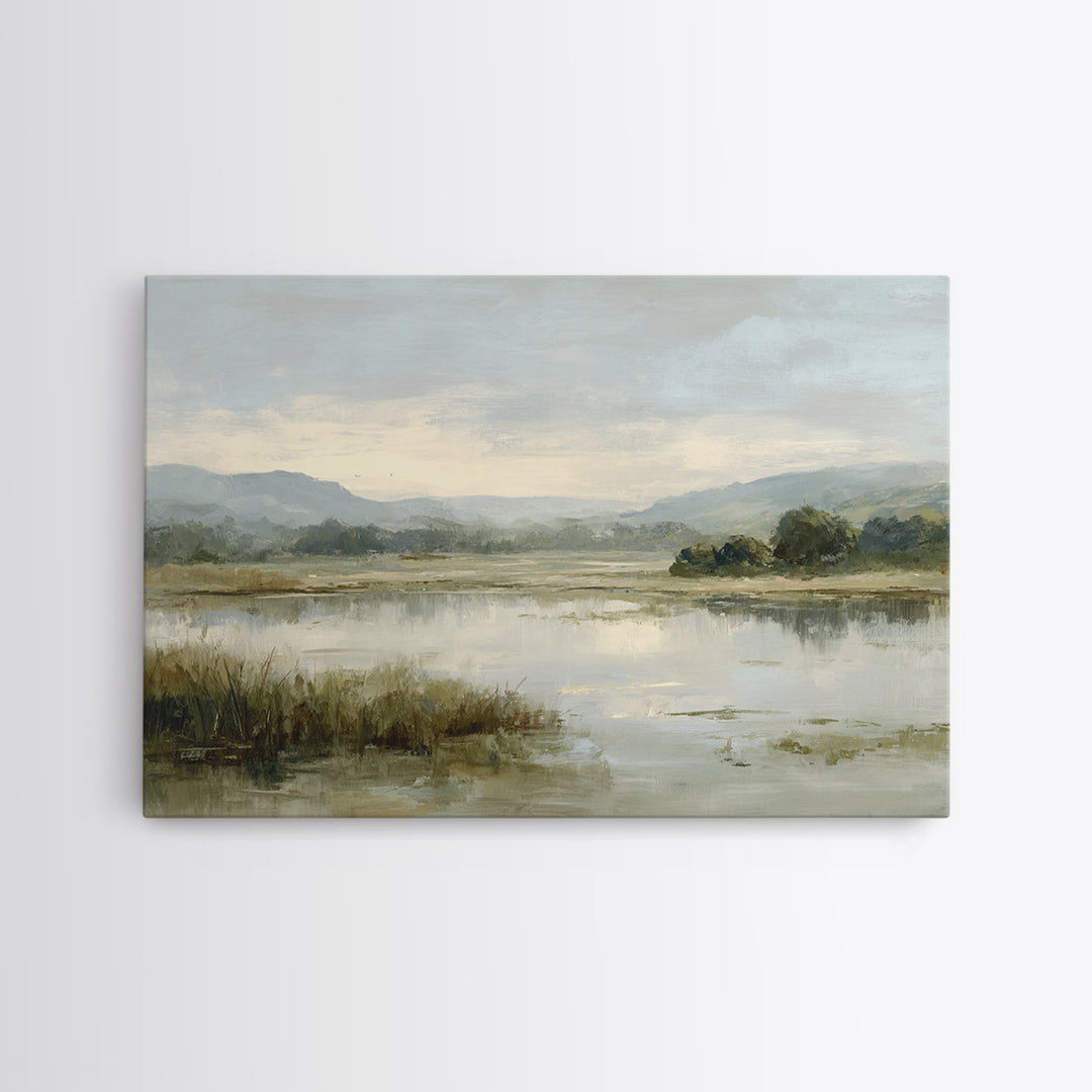 Peaceful Lake Reflection at Dawn Canvas Print, Waiting Room Art, Gallery Wall Art, Waiting Room Decor, Oil Painting, Calm, WRA-3x2-32