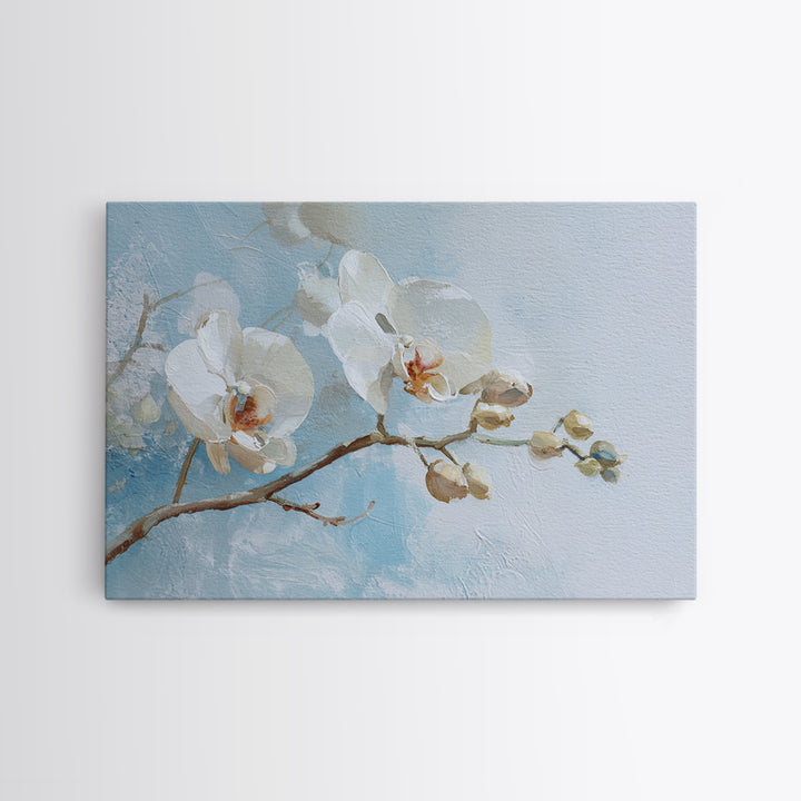 White Orchid on Light Gray Ground Framed Canvas Print, Waiting Room Art, Dental Office Decor, Waiting Room Decor, Calm, WRA-3x2-35