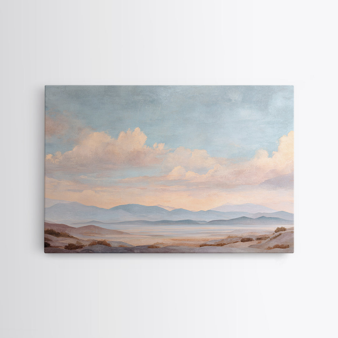 Warm Desert Sunrise Framed Canvas Print, Waiting Room Art, Dental Wall Art, Waiting Room Decor, Watercolor Art, Calm, WRA-3x2-41