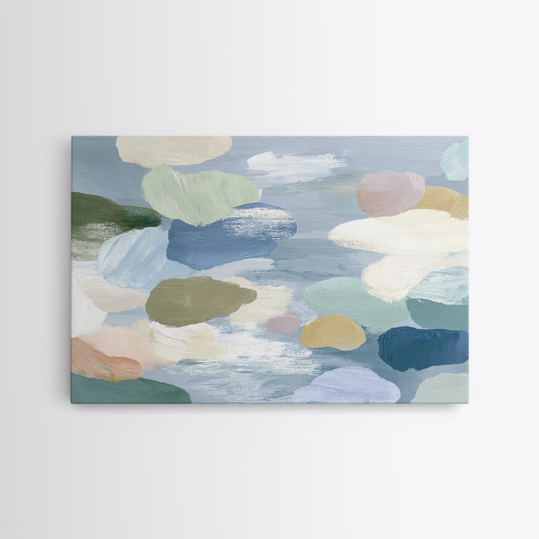 Pastel Rainbow Shapes for Pediatric Spaces Framed Canvas Print, Waiting Room Art, Bauhaus Print, Waiting Room Decor, WRA-3x2-46