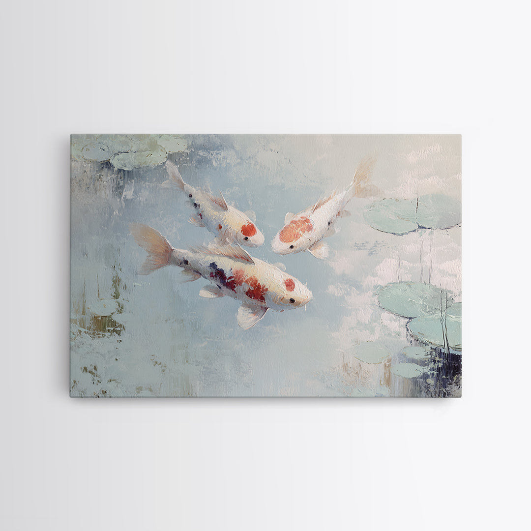 Gentle Koi Fish Framed Canvas Print, Waiting Room Art, Minimalist Wall Art, Waiting Room Decor, Oil Painting, Calm, Dental Art, WRA-3x2-50
