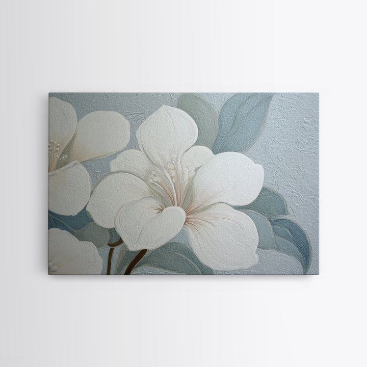 White Orchid on Light Gray Ground Framed Canvas Print, Waiting Room Art, Art Print, Waiting Room Decor, Oil Painting, Calm, WRA-3x2-59