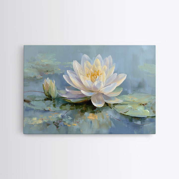 Lotus Flower on Still Water Canvas Print, Waiting Room Art, Textured Painting, Waiting Room Decor, Watercolor Art, Calm, WRA-3x2-67