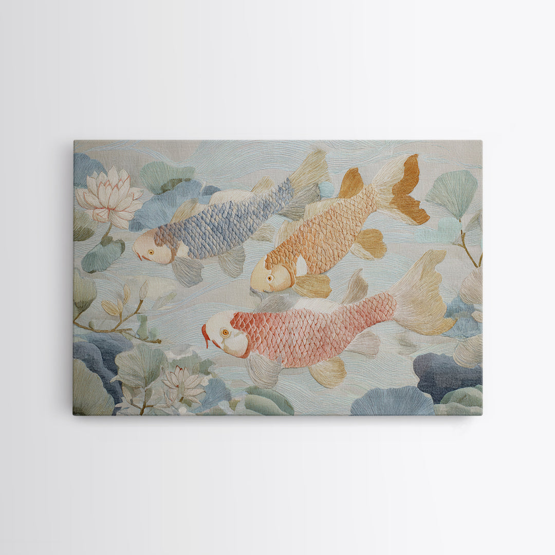 Gentle Koi Fish Framed Canvas Print, Waiting Room Art, Minimalist Wall Art, Waiting Room Decor, Oil Painting, Calm, Dental Art, WRA-3x2-74