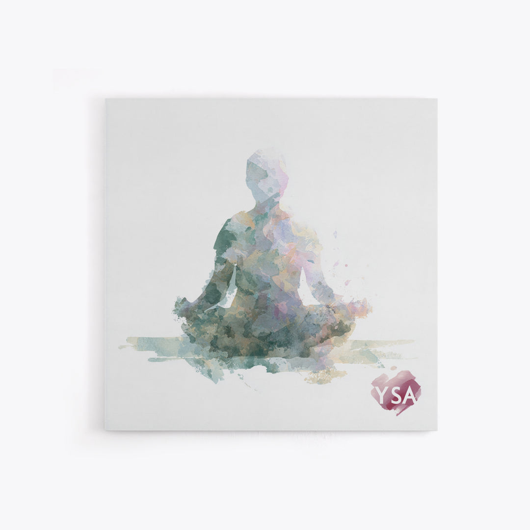 Soft Watercolor Aura Around Seated Figure Canvas Print, Yoga Studio Art, Living Room Wall Art, Yoga Studio Decor, Balance, YSA-1x1-23