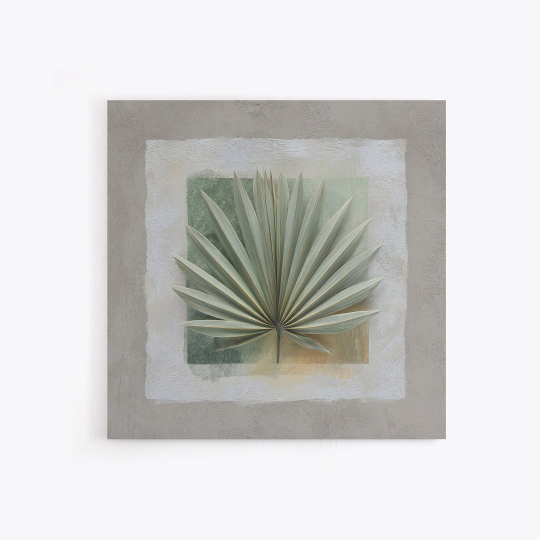 Gentle Palm Leaf Shadow on Plaster Framed Canvas Print, Yoga Studio Art, Art Print, Yoga Studio Decor, Oil Painting, Balance, YSA-1x1-48