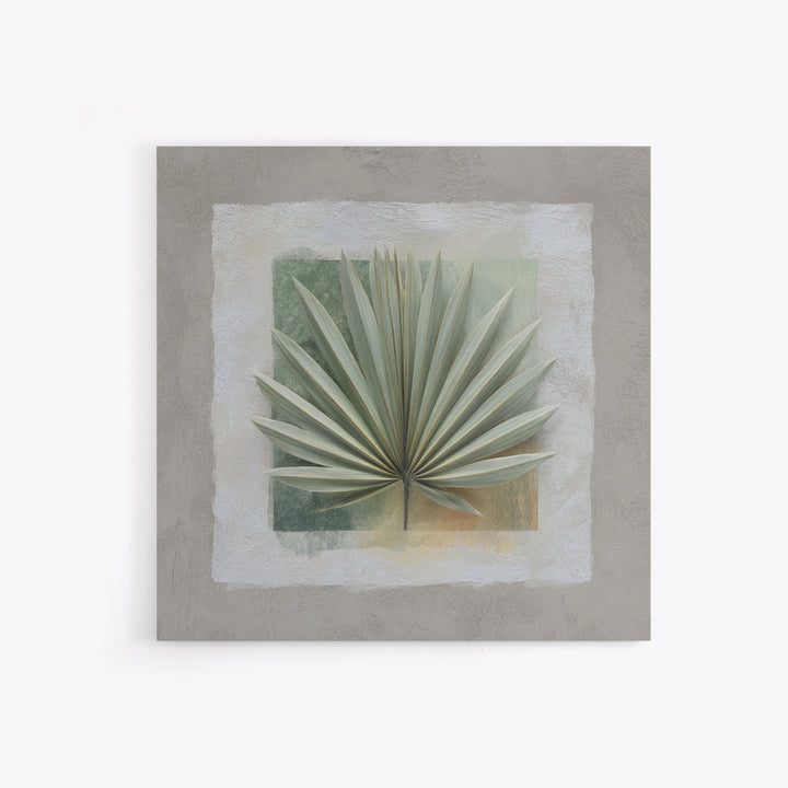 Gentle Palm Leaf Shadow on Plaster Framed Canvas Print, Yoga Studio Art, Art Print, Yoga Studio Decor, Oil Painting, Balance, YSA-1x1-48