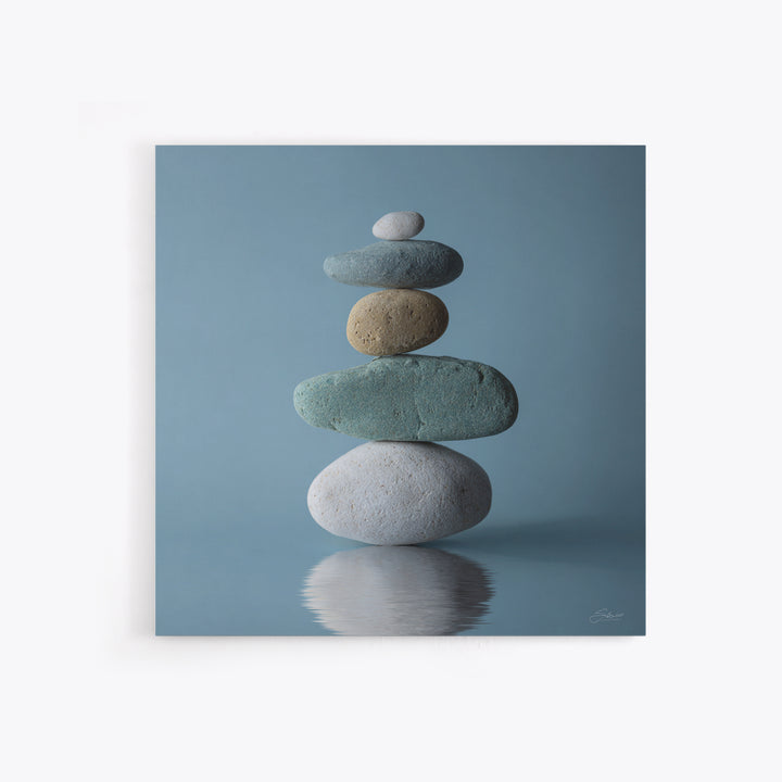 Balanced Stones Beside Calm Water Framed Canvas Print, Yoga Studio Art, Art Nouveau Decor, Yoga Studio Decor, Fine Art, Balance, YSA-1x1-52