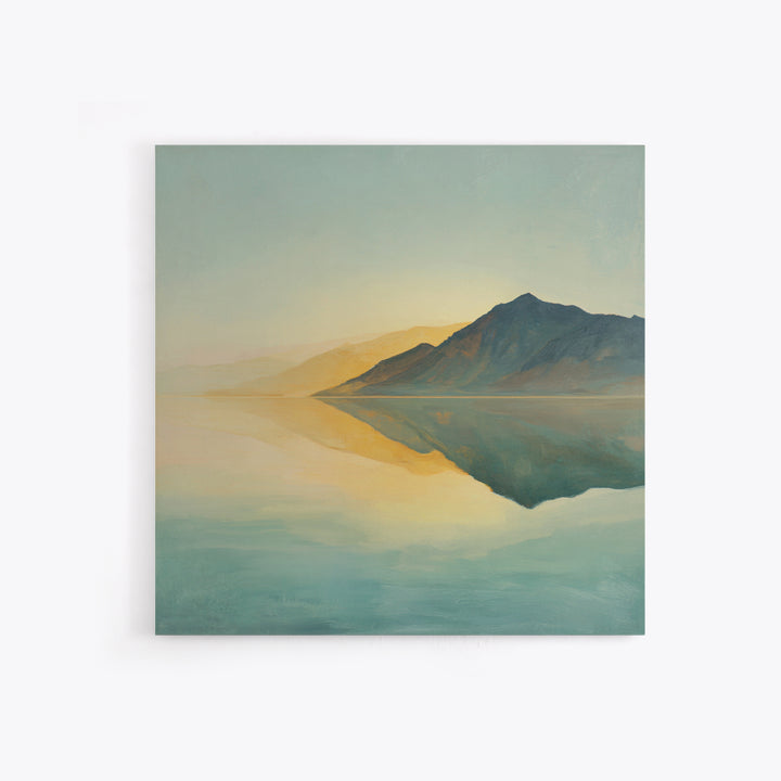 Sunrise Mountain Lake Reflection Framed Canvas Print, Yoga Studio Art, Boho Art, Yoga Studio Decor, Oil Painting, Balance, YSA-1x1-68