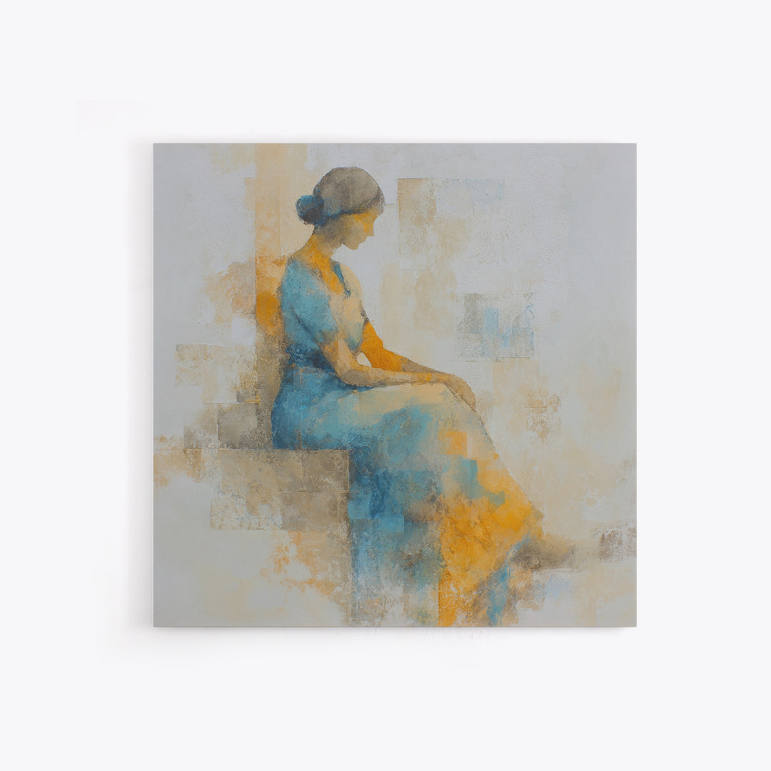 Soft Watercolor Aura Around Seated Figure Framed Canvas Print, Yoga Studio Art, Feminine Wall Art, Yoga Studio Decor, Balance, YSA-1x1-71