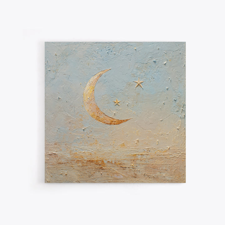 Crescent Moon and Stars Canvas Print, Yoga Studio Art, Southwest Decor, Yoga Studio Decor, Fine Art, Balance, Textured Painting, YSA-1x1-90
