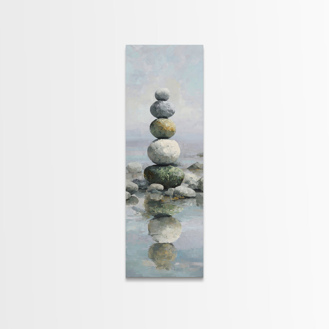 Balanced Stones Beside Calm Water Canvas Print, Yoga Studio Art, Yoga, Yoga Studio Decor, Fine Art, Balance, Nature Prints, YSA-1x3-40