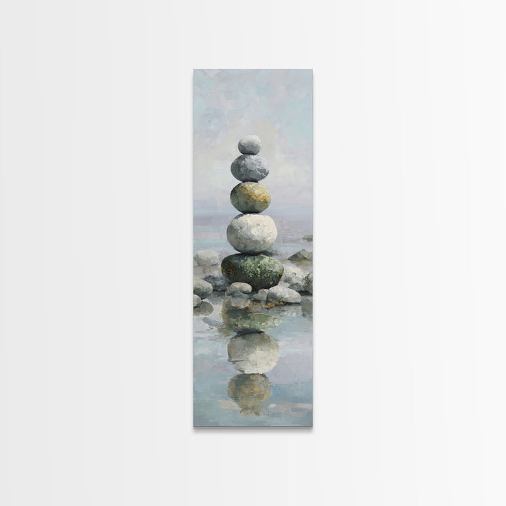 Balanced Stones Beside Calm Water Canvas Print, Yoga Studio Art, Yoga, Yoga Studio Decor, Fine Art, Balance, Nature Prints, YSA-1x3-40
