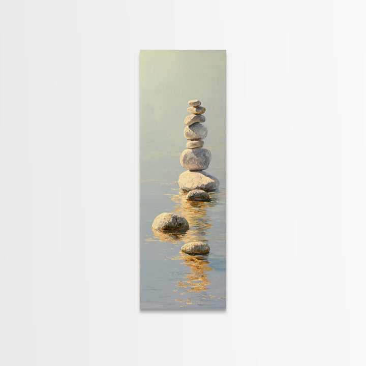Balanced Stones Beside Calm Water Canvas Print, Yoga Studio Art, Wall Art Printable, Yoga Studio Decor, Fine Art, Balance, YSA-1x3-88