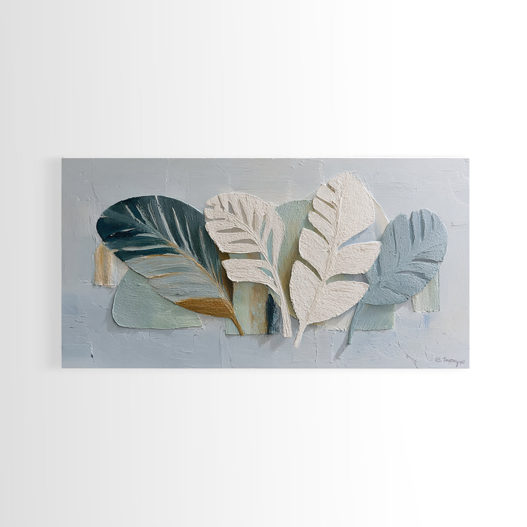 Gentle Palm Leaf Shadow on Plaster Framed Canvas Print, Yoga Studio Art, Fine Art Print, Yoga Studio Decor, Fine Art, Balance, YSA-2x1-20
