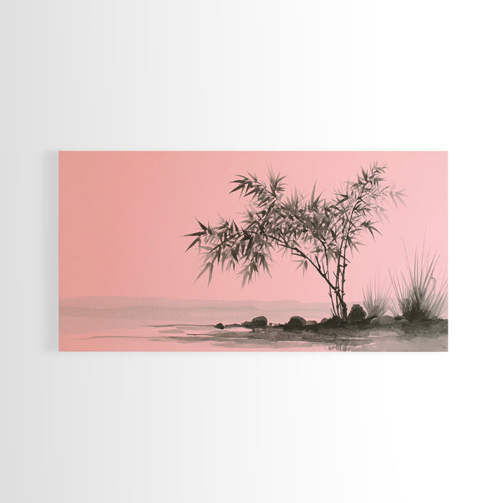 Bamboo and Mist Ink Wash Composition Canvas Print, Yoga Studio Art, Contemporary Art, Yoga Studio Decor, Fine Art, Balance, YSA-2x1-54
