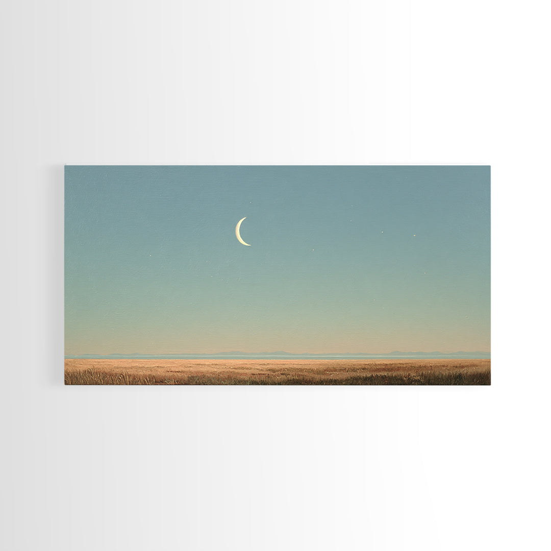 Crescent Moon and Stars Canvas Print, Yoga Studio Art, Room Decor, Yoga Studio Decor, Oil Painting, Balance, Wall Art Print, YSA-2x1-62