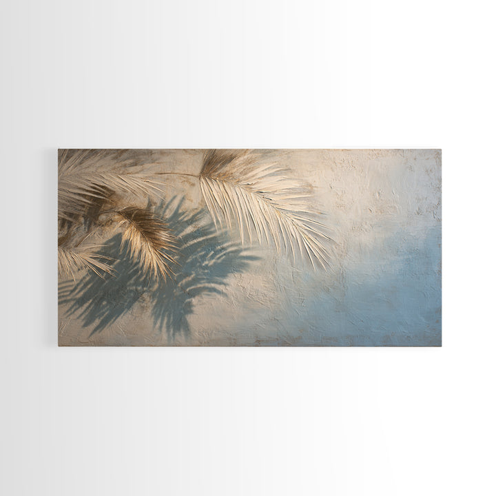 Gentle Palm Leaf Shadow on Plaster Canvas Print, Yoga Studio Art, Wall Art Print, Yoga Studio Decor, Watercolor Art, Balance, YSA-2x1-68