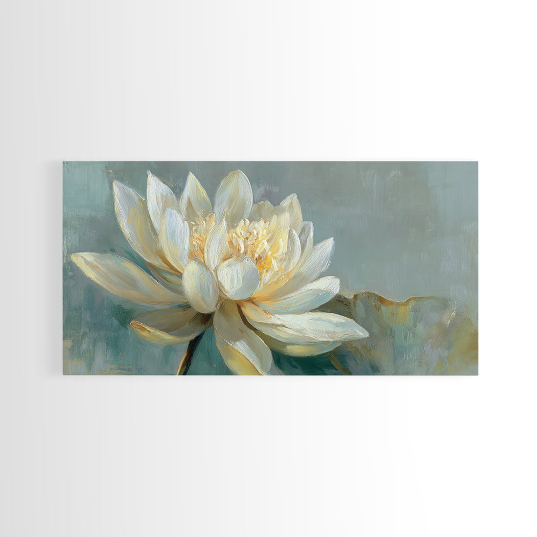 Lotus Flower with Soft Golden Glow Canvas Print, Yoga Studio Art, Minimalist Art, Yoga Studio Decor, Fine Art, Balance, YSA-2x1-71