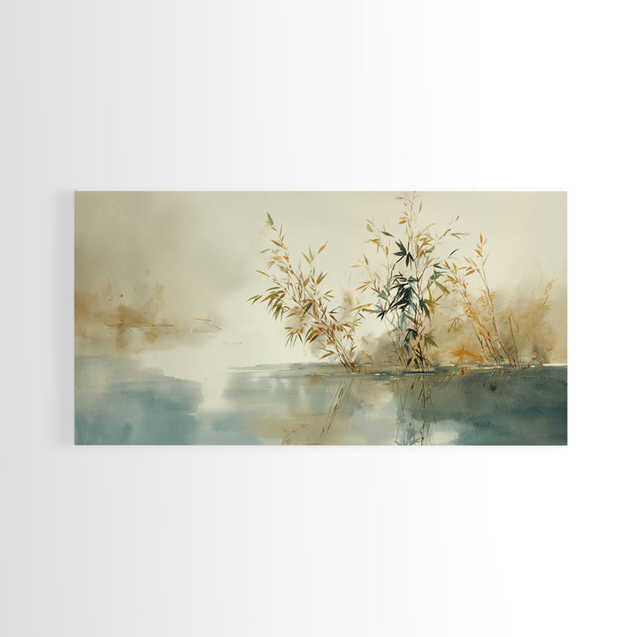 Bamboo and Mist Ink Wash Composition Canvas Print, Yoga Studio Art, Contemporary Art, Yoga Studio Decor, Fine Art, Balance, YSA-2x1-78