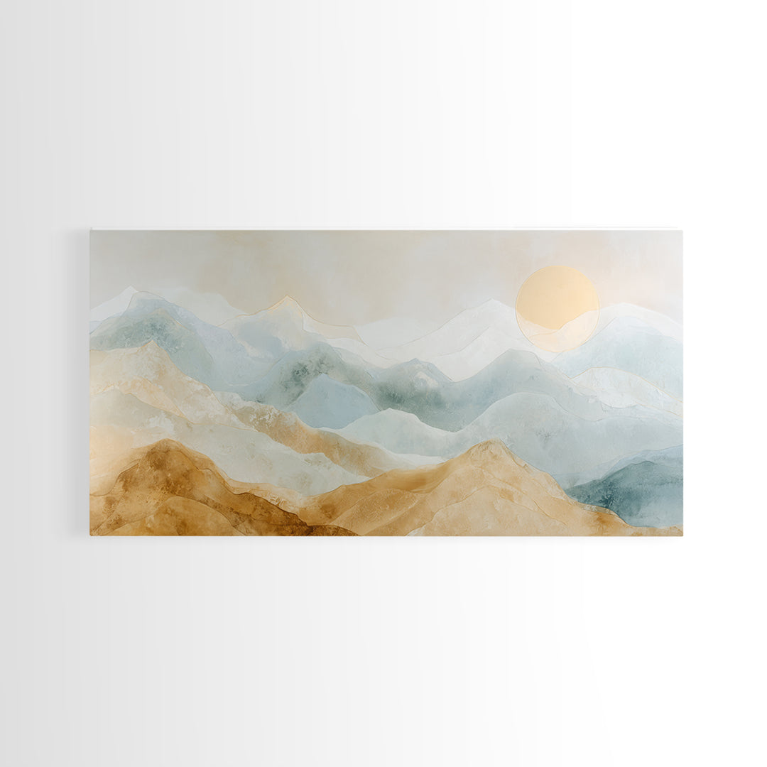 Moon Phase Arc Above Mountain Silhouette Framed Canvas Print, Yoga Studio Art, Metal Wall Decor, Yoga Studio Decor, Balance, YSA-2x1-97