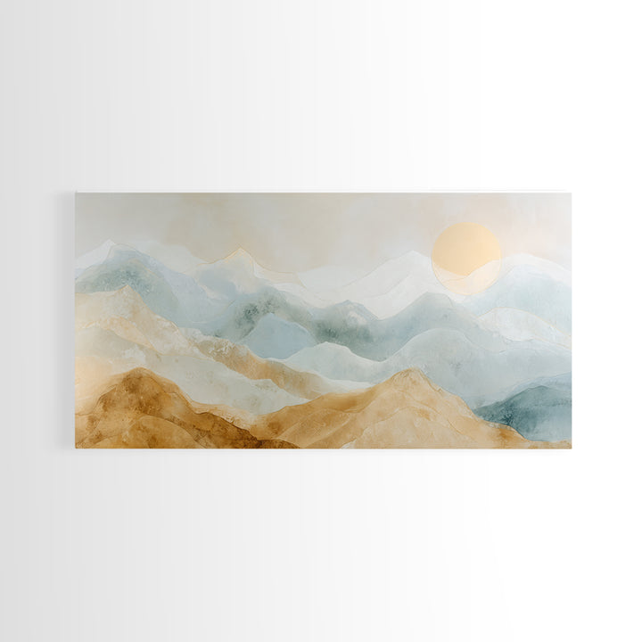 Moon Phase Arc Above Mountain Silhouette Framed Canvas Print, Yoga Studio Art, Metal Wall Decor, Yoga Studio Decor, Balance, YSA-2x1-97