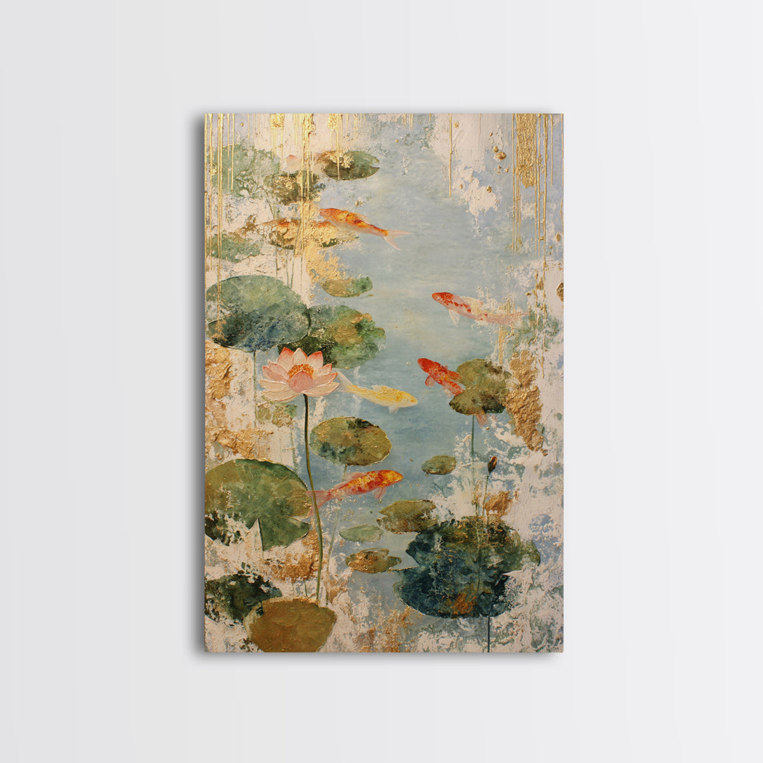 Lotus and Koi Water Scene Framed Canvas Print, Yoga Studio Art, Yoga, Yoga Studio Decor, Fine Art, Balance, Nature Prints, YSA-2x3-78