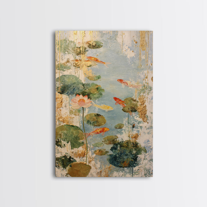 Lotus and Koi Water Scene Framed Canvas Print, Yoga Studio Art, Yoga, Yoga Studio Decor, Fine Art, Balance, Nature Prints, YSA-2x3-78