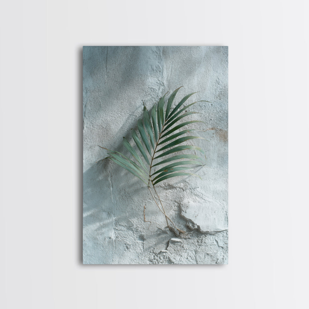 Gentle Palm Leaf Shadow on Plaster Framed Canvas Print, Yoga Studio Art, Yoga Gift, Yoga Studio Decor, Watercolor Art, Balance, YSA-2x3-8